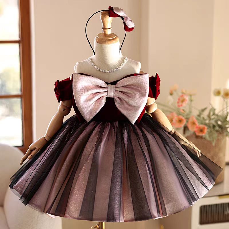 Toddler Girl Tulle Party Dress - Jill Wish J464 Elegant Burgundy Girl