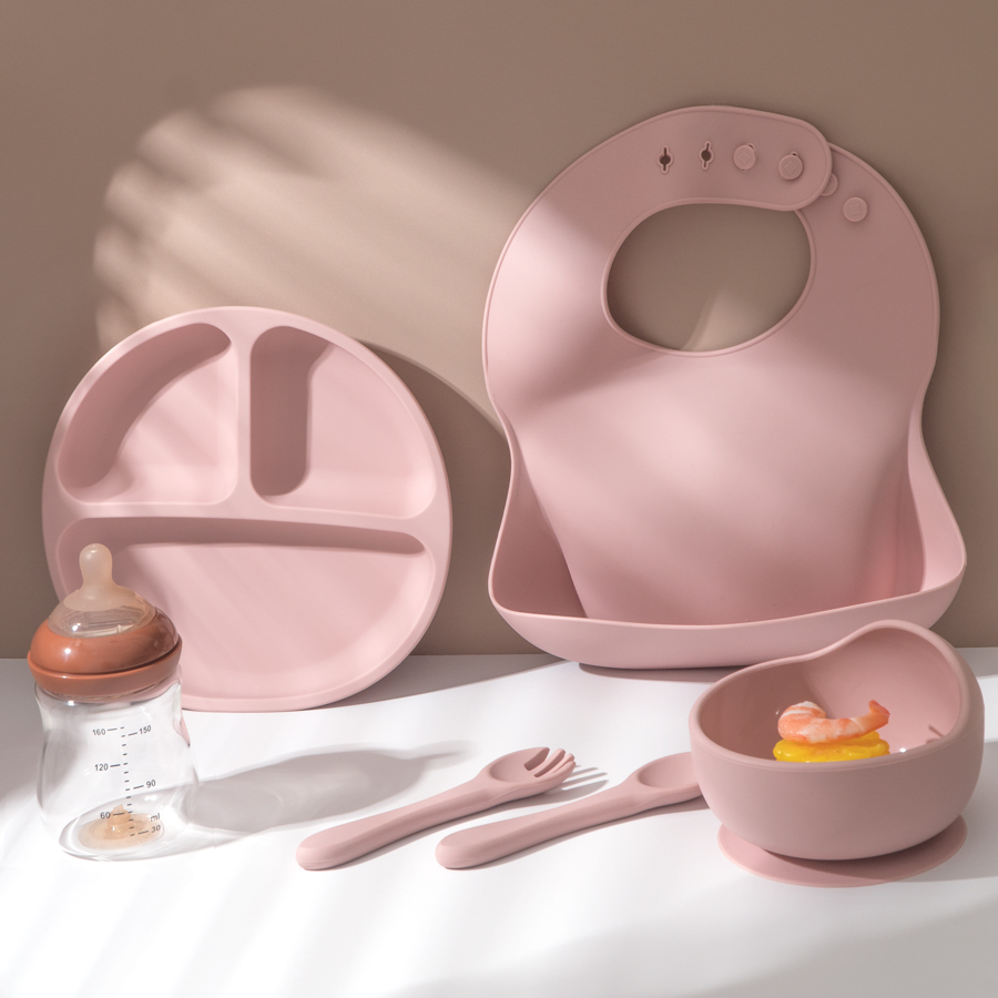5Pcs Baby Silicone Feeding Set - Waterproof Baby Bibs Silicone ulasan dan harga