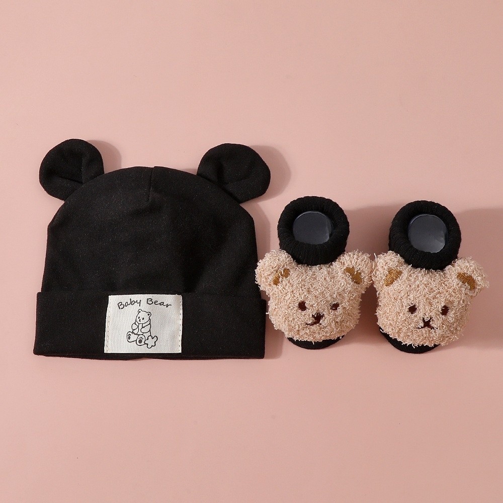 2Pcs/Set Cotton Baby Hat Socks - Infant Beanie Hat With Ears ulasan dan harga