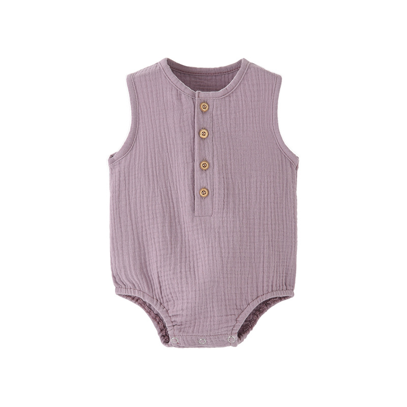 Summer Solid Newborn Baby 100% - Baby Summer Linen Sleeveless Jumpsuit ulasan dan harga