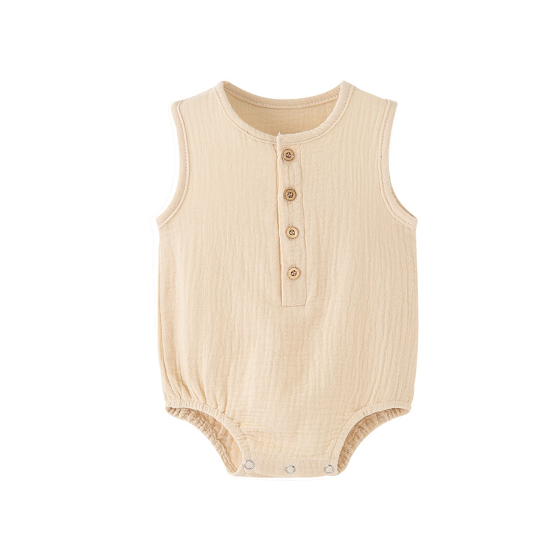 Summer Solid Newborn Baby 100% - Baby Summer Linen Sleeveless Jumpsuit ulasan dan harga
